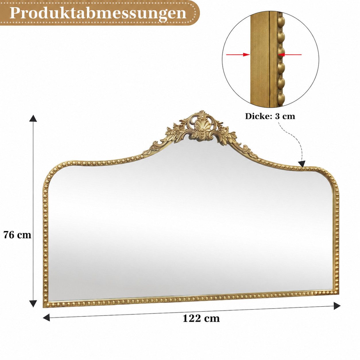G-LEAF Ganzkörperspiegel im Barockstil, freistehend, wandmontiert oder an die Wand angelehnt (1-St), mit kunstvollem Blumenornament und verstellbarem Ständer, 1 – Bild 5 von 5