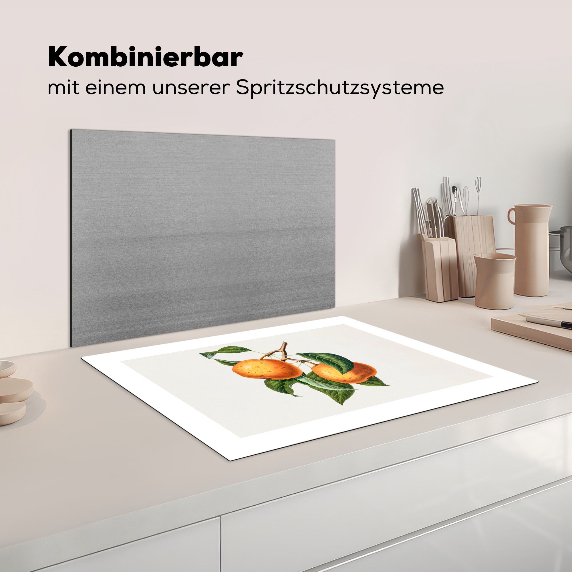 Herdblende-/Abdeckplatte Schutz die cm, - Orangen Lebensmittel, für 71x52 Zweig küche, (1 MuchoWow Induktionskochfeld Vinyl, Ceranfeldabdeckung - tlg),