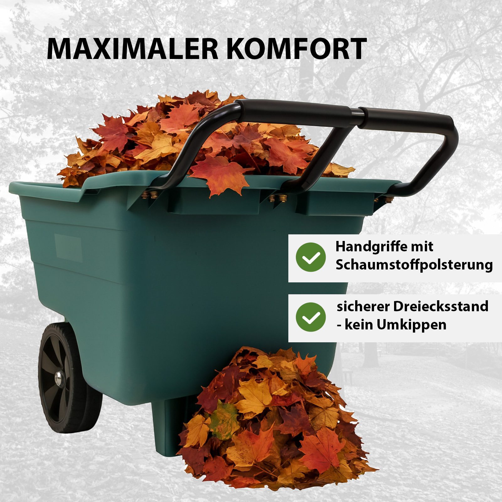 TRUTZHOLM Schubkarre Gartenwagen Schubkarre kippsicher 250 kg 90 L Einhandkarre Laub Garten, (1-tlg), Robuste Kunststoffwanne, kippsicher, pannensicher – Bild 4 von 5