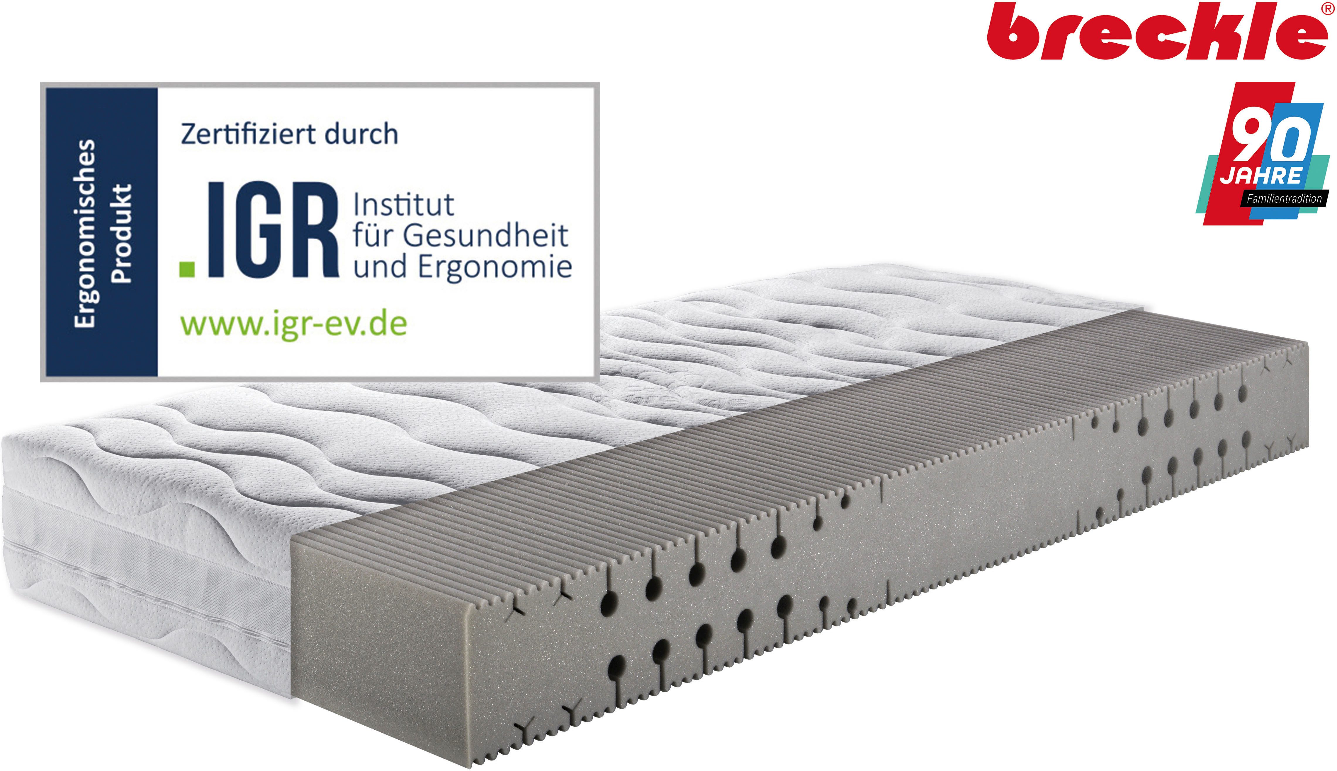 Kaltschaummatratze Pro Body S 592, 7 Zonen Matratze 90x200 cm, 140x200 cm, Breckle, 22 cm hoch, & weitere Größen, Matratze H2/H3, ergonomisch, atmungsaktiv