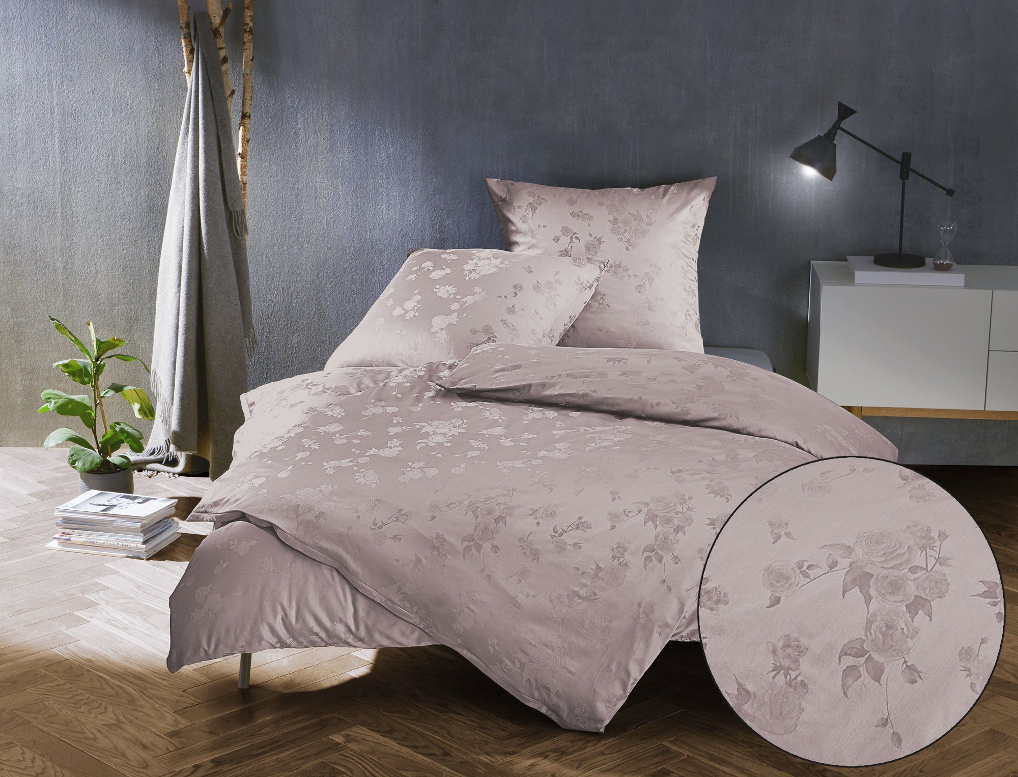 Bettwäsche Mako Satin Jacquard Damast Постільна білизна Zoé Rose, BETTWAESCHE-MIT-STIL, Mako Satin, 2 teilig