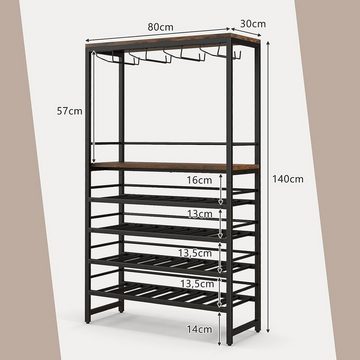 KOMFOTTEU Weinregal Flaschenregal, für 32 Flaschen, 80x30x140 cm