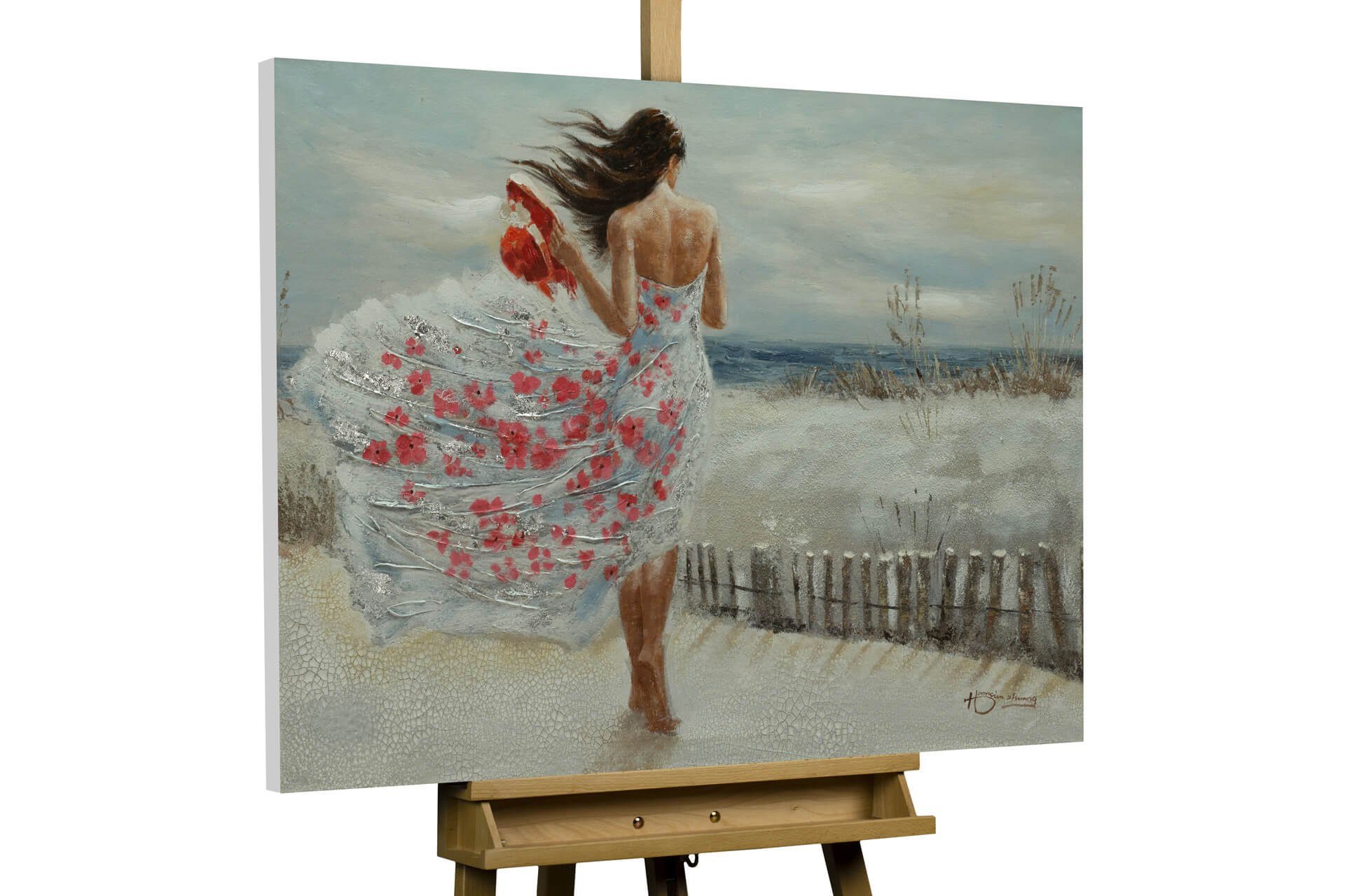 KUNSTLOFT Gemälde Umhüllender Wind 100x70 cm, Leinwandbild 100% HANDGEMALT Wandbild Wohnzimmer