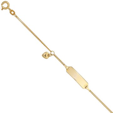 Schmuck Krone Silberarmband Schildband mit Herz, 585 Gelbgold, 14cm, Gold 585