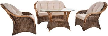 Krines Home Sitzgruppe Bequeme Wintergarten Rattanset Wohnzimmer (4-teilig Vintage Braun), (4-tlg., Tisch 2x Sessel 1x Sofa), Set Rattan Garnitur Sitzgruppe Rattanmöbel Rattangruppe