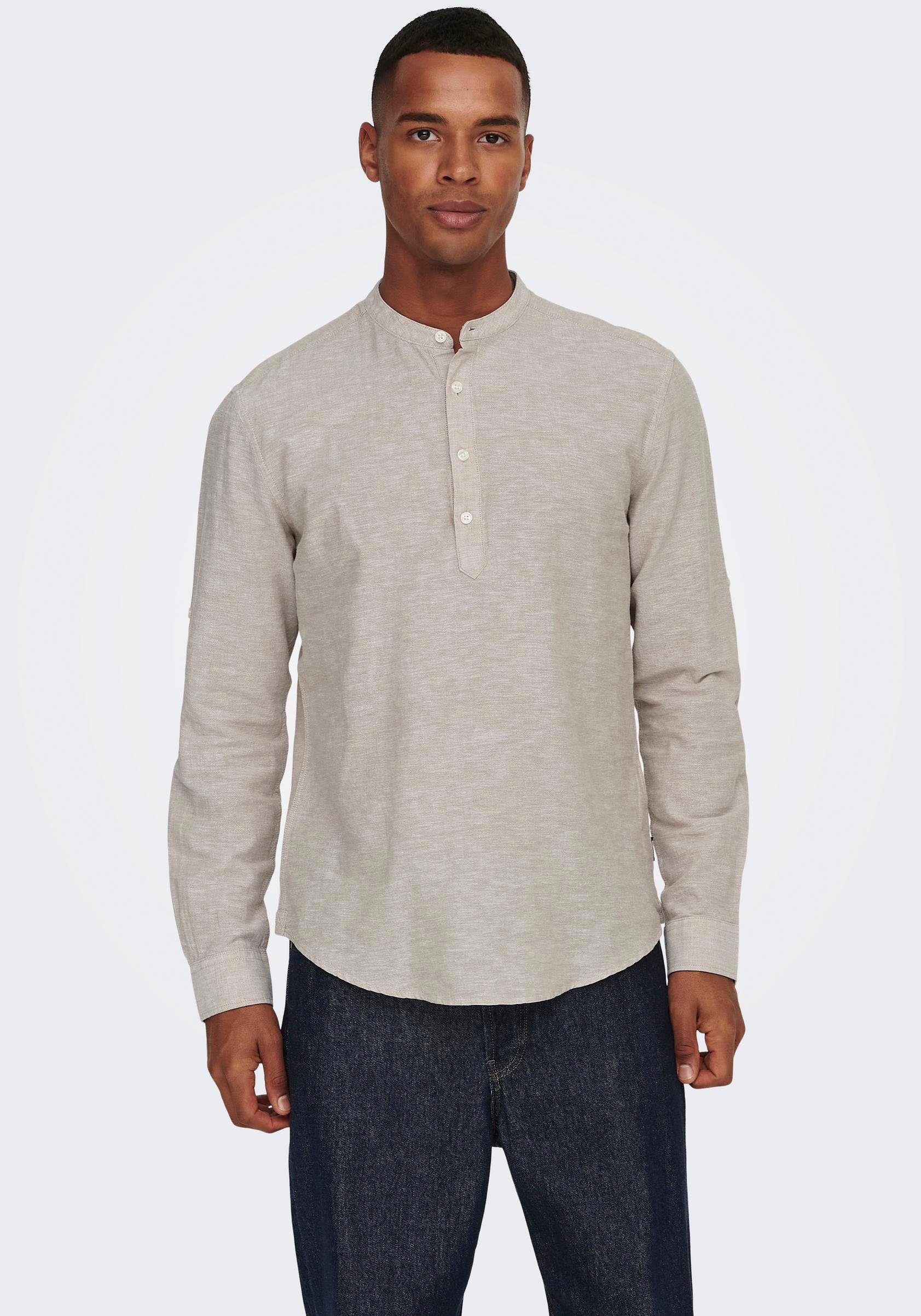 Chinchilla ONSCAIDEN LINEN SONS ONLY Langarmhemd & LS HALFPLACKT SHIRT