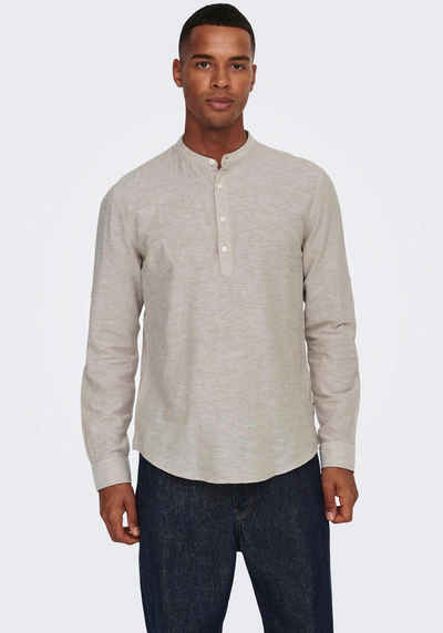 ONLY & SONS Langarmhemd ONSCAIDEN LS HALFPLACKT LINEN SHIRT