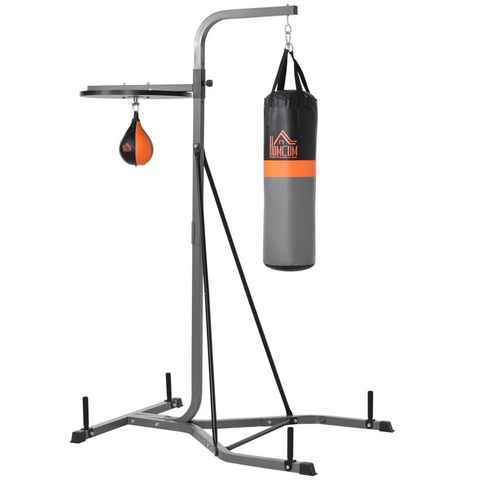 HOMCOM Boxsackständer Boxsack und Punchingball freistehende Boxstation Boxsackhalterung, (Set, 1-tlg., Boxsackhalterung Punchingball Stand bis 100 kg Tragkraft, 115L x 157B x 221H cm)