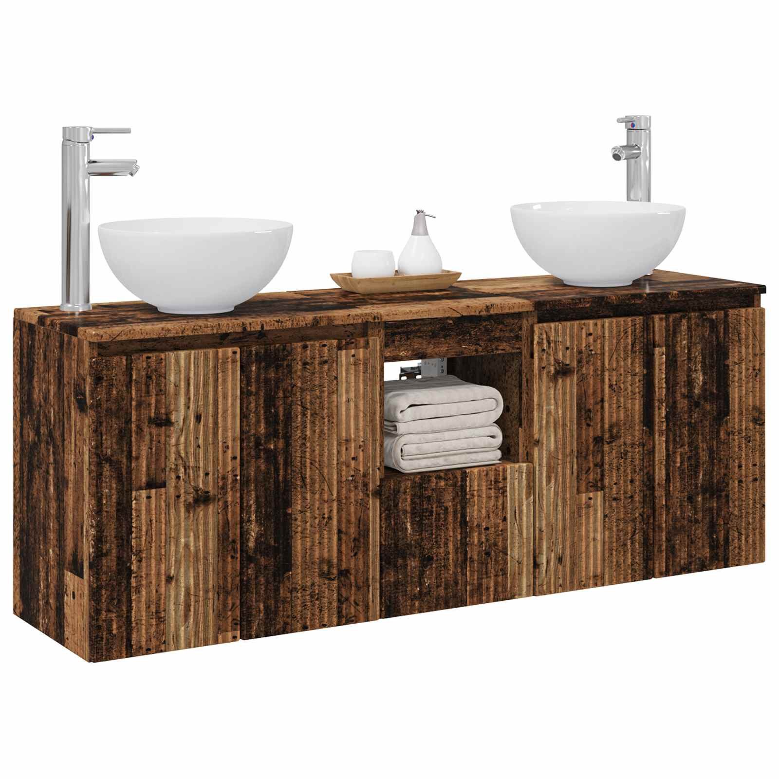 vidaXL Badezimmerspiegelschrank Badezimmerschrank-Set 3 stk. Altholz 49,5 x 41 x 64,5 cm (3-St)
