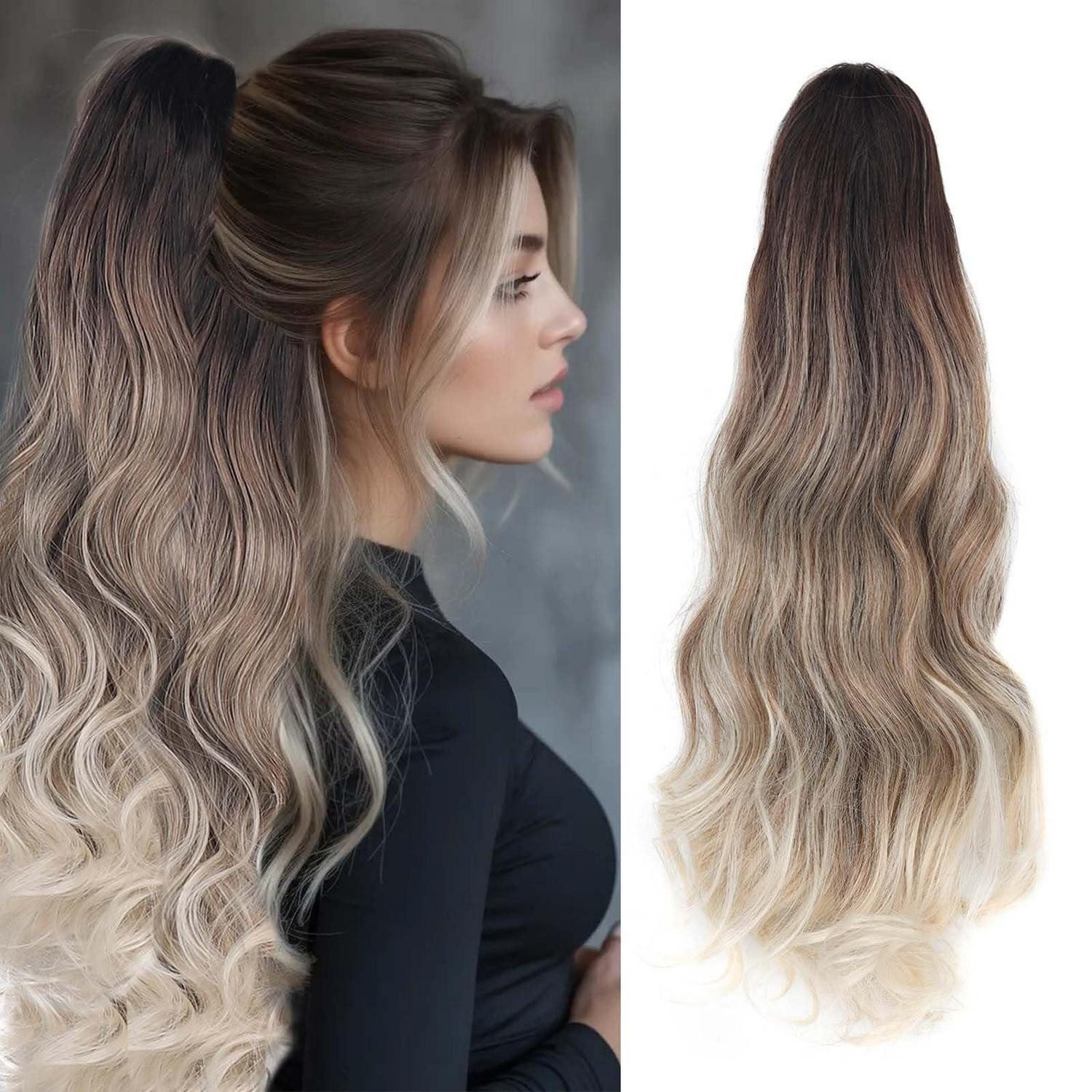 LuxusKollektion Kunsthaar-Extension Ponytail Extensions Zopf 45 cm 140g Braun Ombre Blond mix Braun