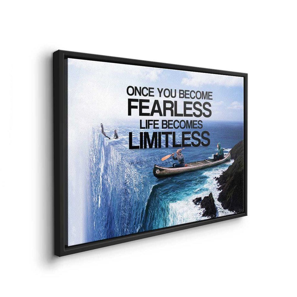 DOTCOMCANVAS® Leinwandbild, Premium Leinwandbild Rahmen Life Once Become - - Bec Fearless Motivation You schwarzer