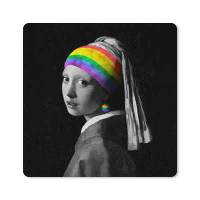 MuchoWow Gaming Mauspad Das Mädchen mit dem Perlenohrring - Vermeer - Regenbogen (1-St), Gaming, Rutschfester Unterseite, Mausunterlage, 80x80 cm, XXL, Großes