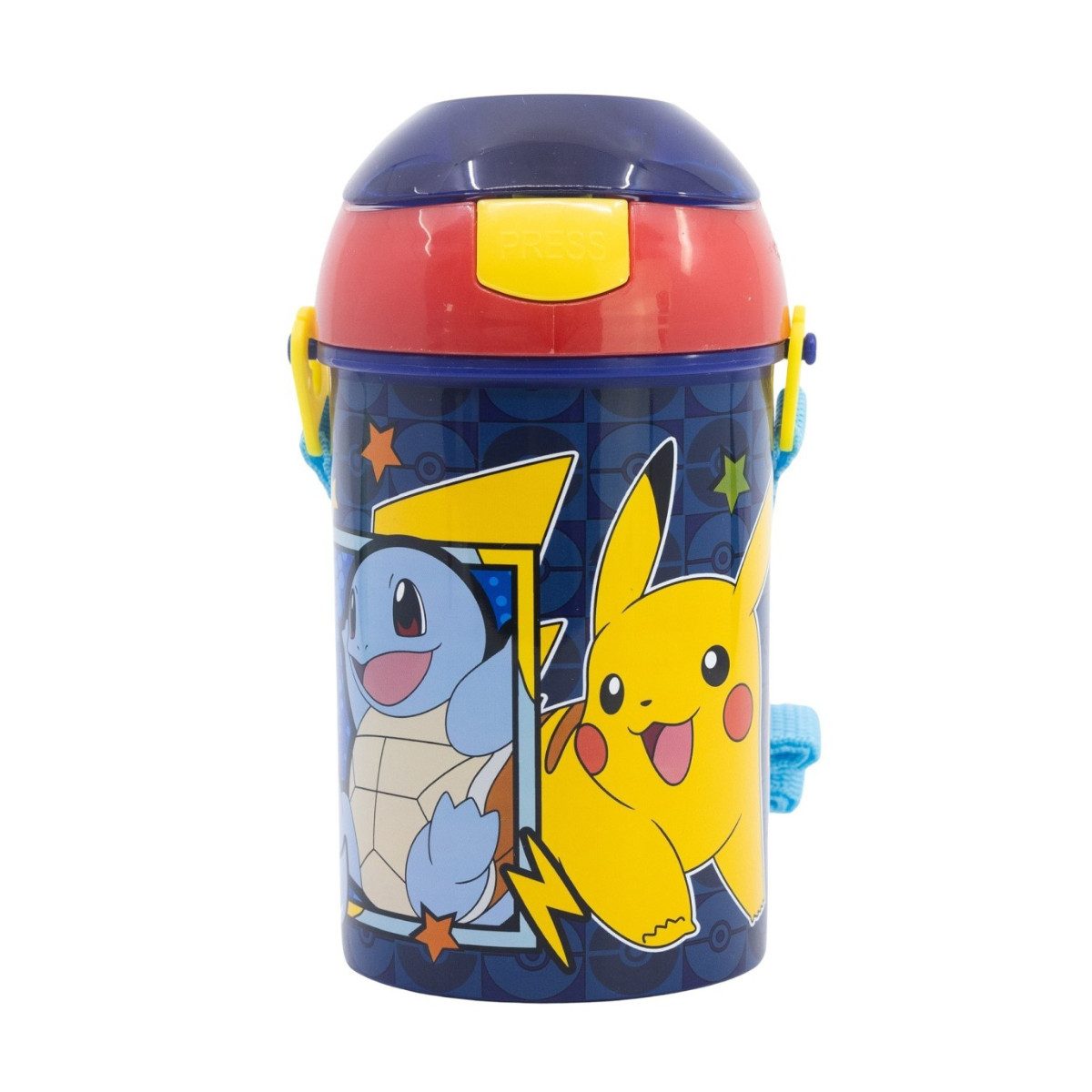 POKEMON JUEGO DE CARTAS Trinkflasche - 450 ml Pop Up Flasche mit Trageband für Schule Freizeit und Ausflug