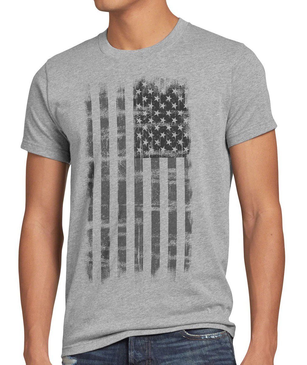 style3 Print-Shirt United grau stripes Flagge us T-Shirt USA meliert States Vintage stars america Herren Amerika