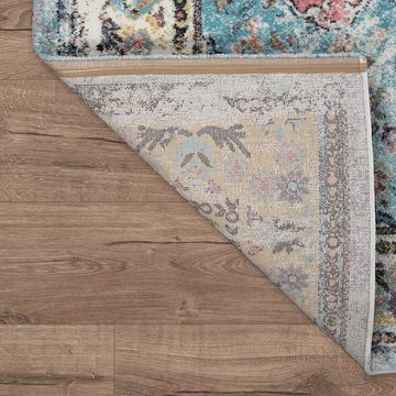 Teppich Vintage-Teppich Frisé-Kurzflor Für Wohnzimmer Orient-Design In Türkis, TT Home, rechteckig, Höhe: 16 mm