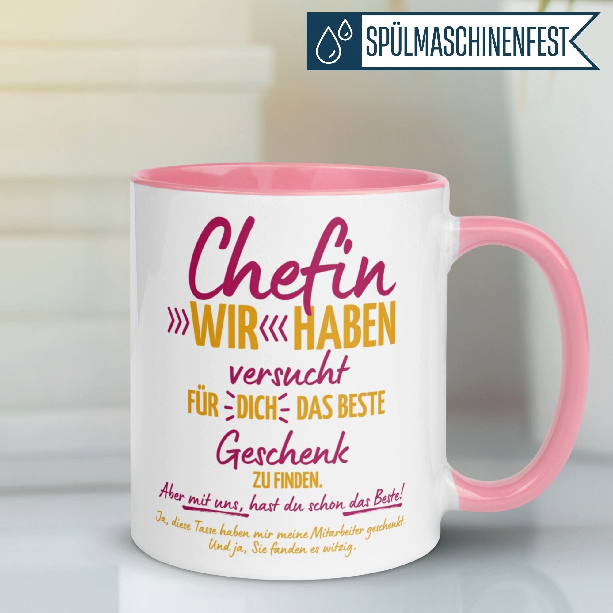 Momentals Tasse Chefin Geschenk „Wir haben versucht das beste Geschenk zu finden“, Gratis Versand · Links-&Rechtshänder · Spülmaschinenfest