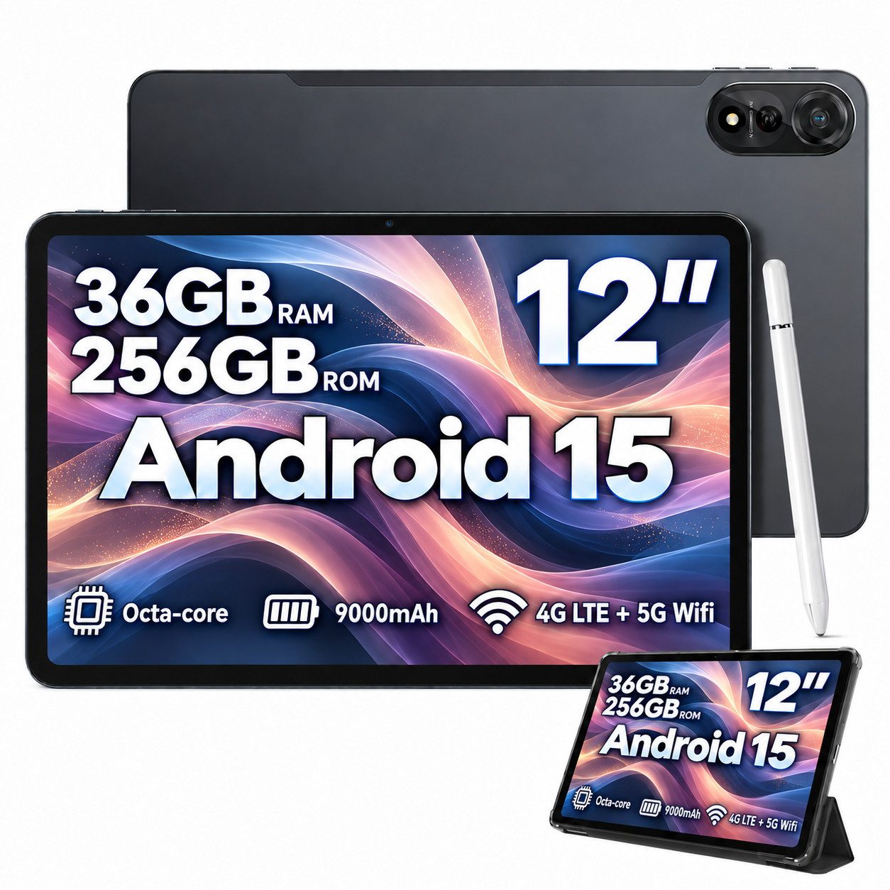 blackview 2026 12“ Mega 2 128/256GB 4G LTE Android 15 2K Display Tablet (12", 256 GB, Android 15, 4G (LTE), 5G WiFi, 2K, Android 15, 9000mAh, 4G LTE, 128/256GB)