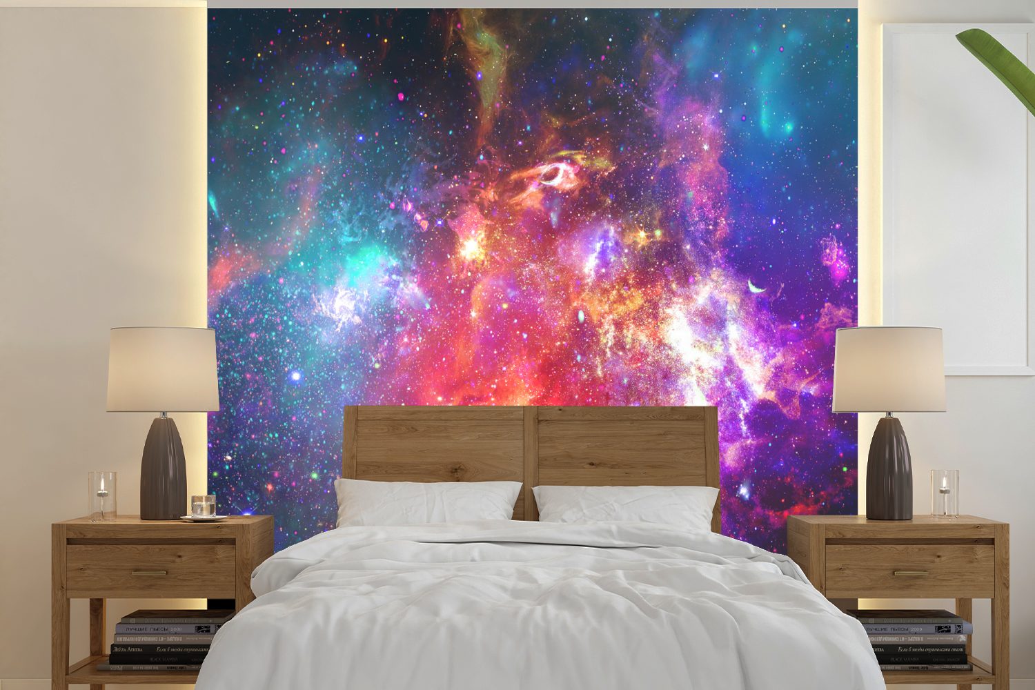 MuchoWow Fototapete Universum - Farben - Sterne, Matt, bedruckt, (5 St), Vinyl Tapete für Wohnzimmer oder Schlafzimmer, Wandtapete