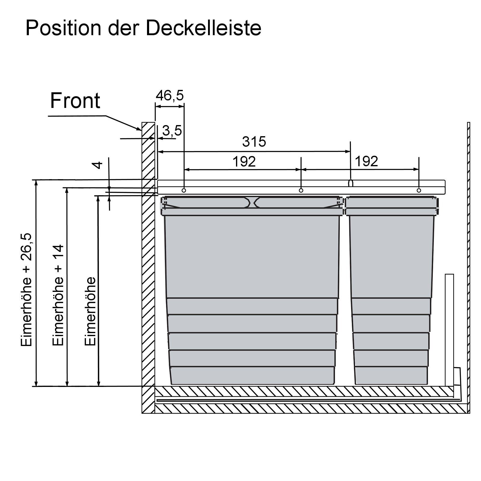 SO-TECH® Mülltrennsystem Ninka Abfalltrennsystem mm eins2vier alugrau Eimer Höhe für 2x 17L, Korpusbreite Set 500 330 mm