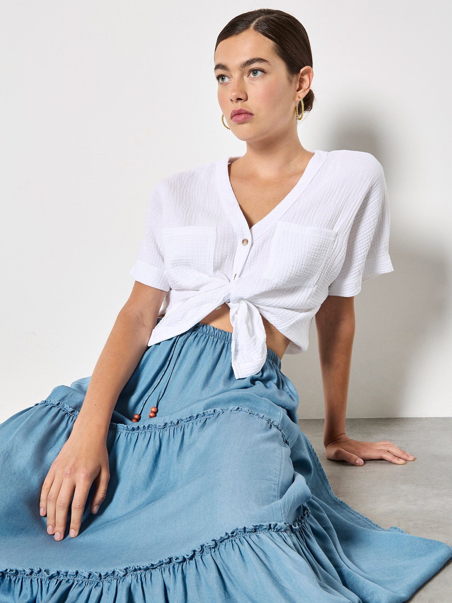 Apricot Maxirock Denim-Maxirock mit Stufen Elastischer Bund günstig online kaufen