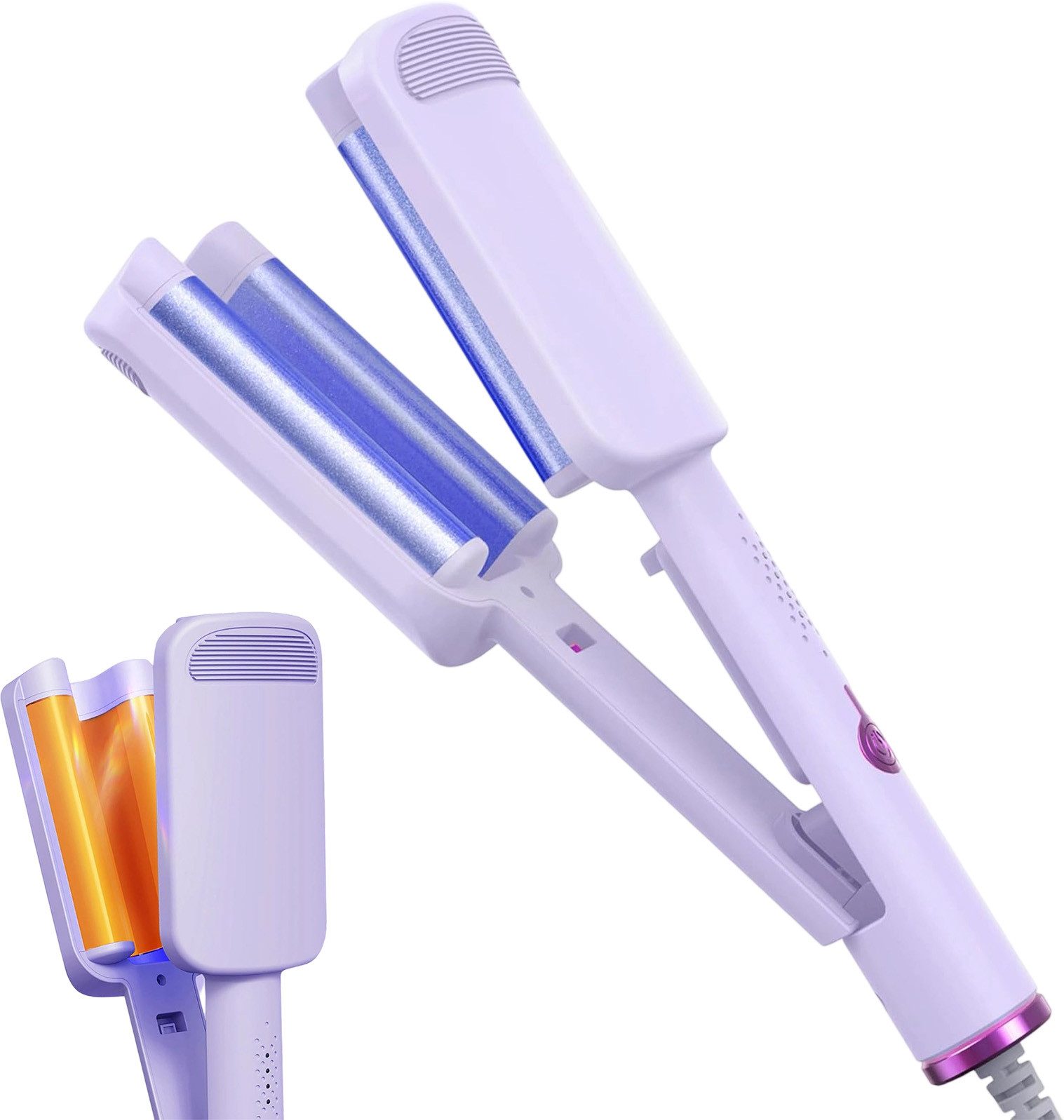 MODFU Lockenstab Haar Curler 32mm Welleneisen Frisierstab mit Temperaturregelung, Keramikbeschichtung, Beach-Wave- und French-Curl-Lockenstab 4 Temperaturstufen