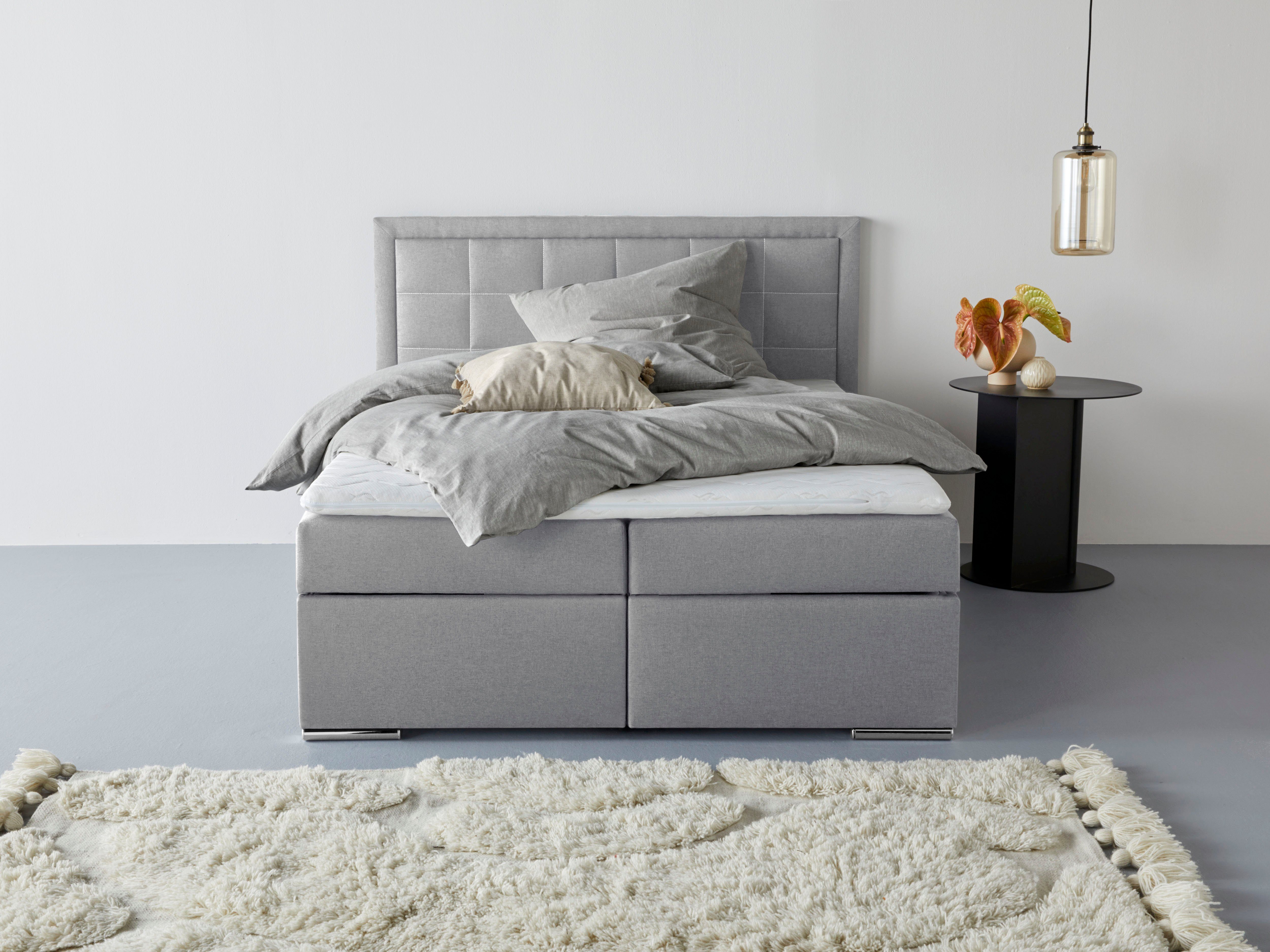 COLLECTION AB Boxbett ATHENA, Polsterbett wahlweise mit Bettkasten, Strukturstoff-Bezug (mit PUR-Schaumtopper (H2), Kaltschaumtopper (H3) oder Viscotopper (H4), Bonnell- oder Taschenfederkernmatratze H2,H3,H4, 140x200/180x200cm