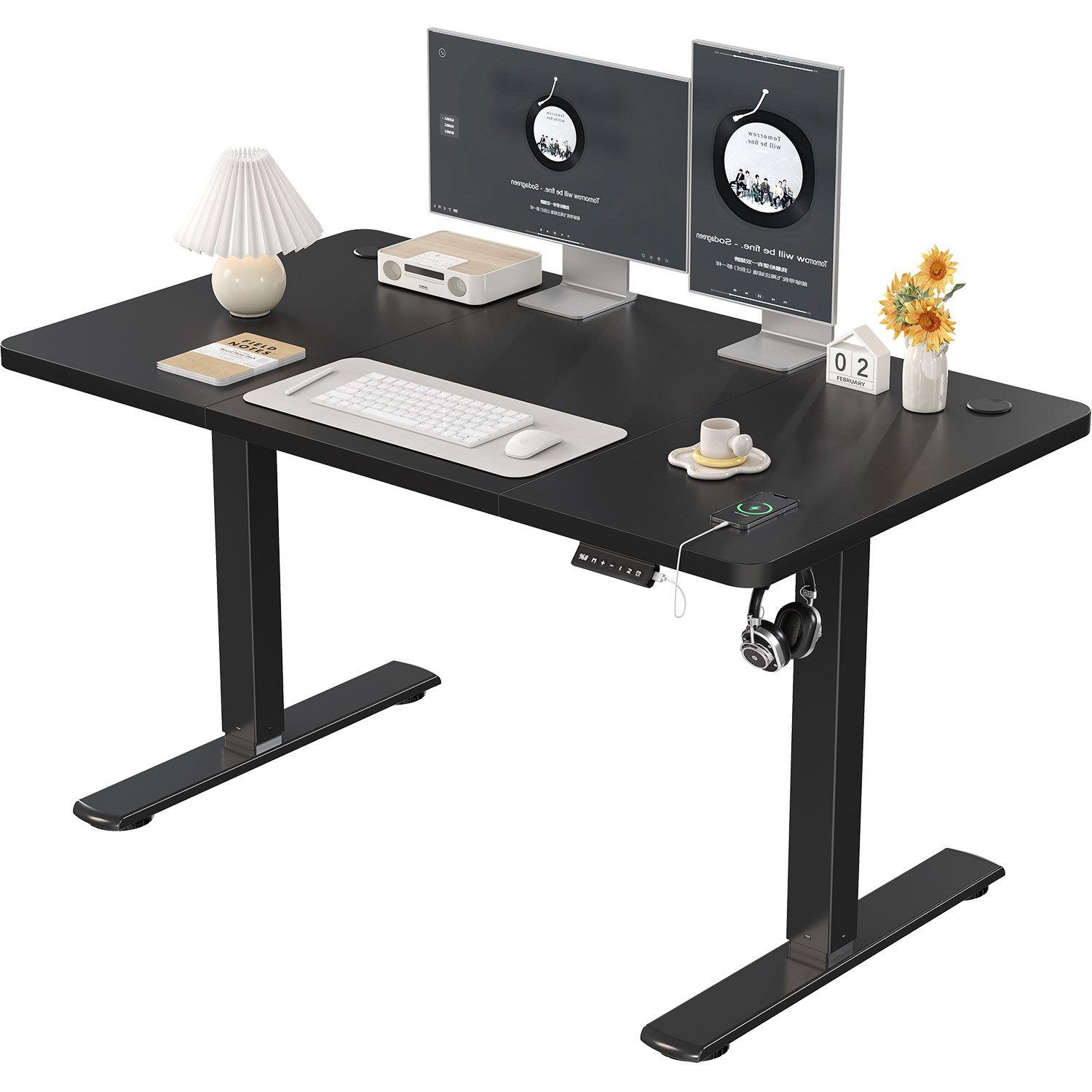 Furnicopia Schreibtisch Höhenverstellbarer mit USB-Ladefunktion und Wecker-Erinnerung (2 Höheneinstellungen 5 Farben und 6 Größen fur eine Vielzahl von Arbeits- und Lernumgebungen)