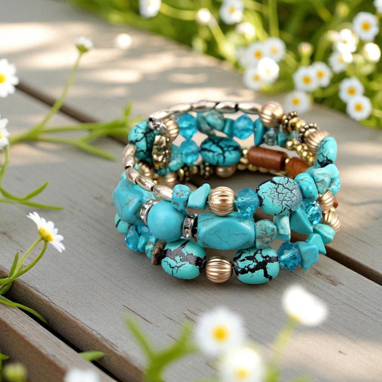 KARMA Armband Damenarmband mehrreihig Türkis, Grün oder Weiß modern (dehnba günstig online kaufen