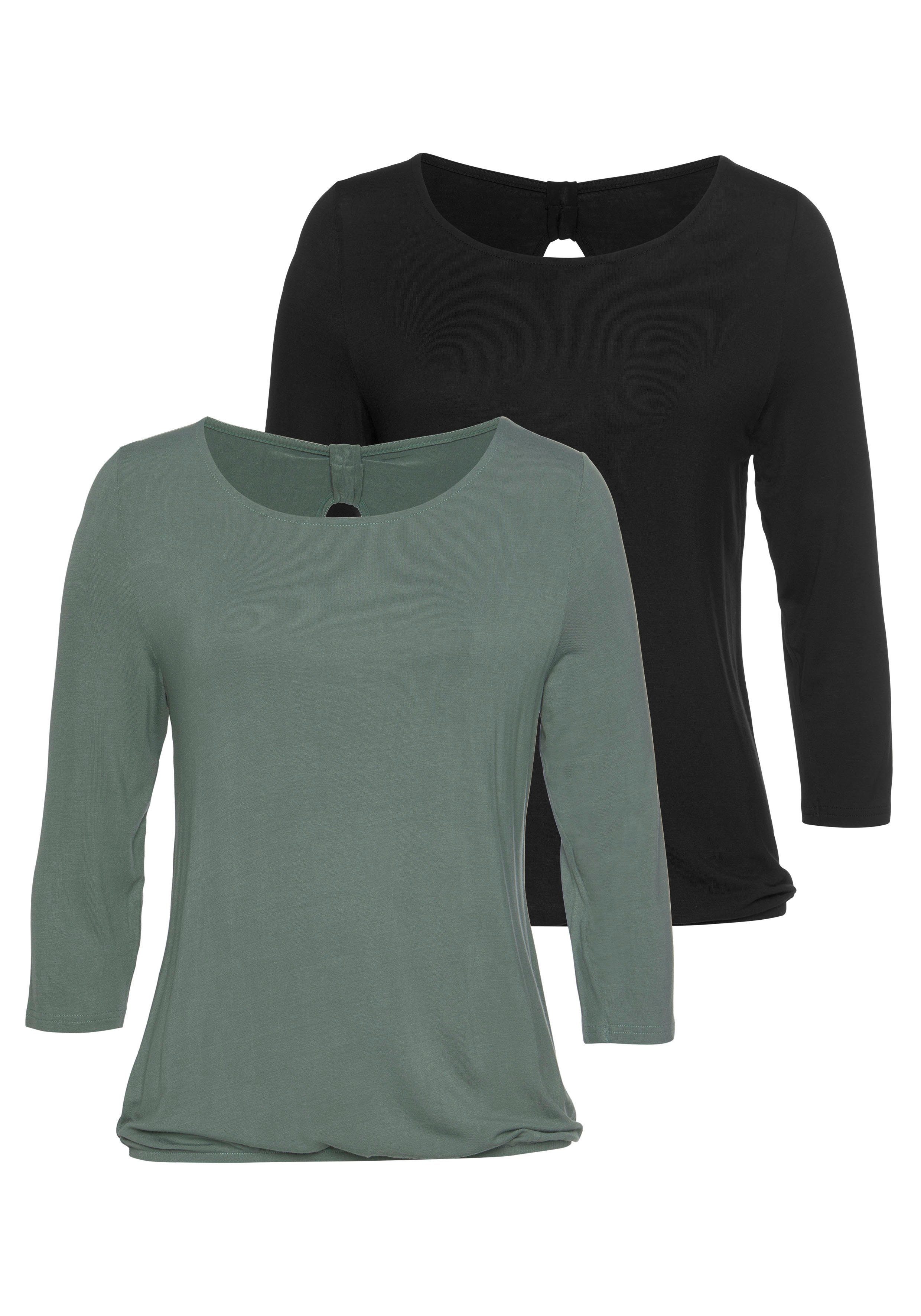 LASCANA 3/4-Arm-Shirt (2er-Pack) mit kleinem Cut-Out im Nacken