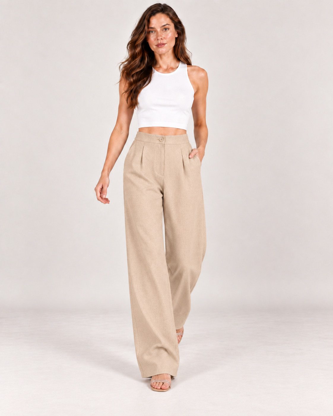 fashionshowcase Palazzohose Damen Stoffhose High Waist – elegante Bundfaltenhose mit weitem Bein – Bild 2 von 5
