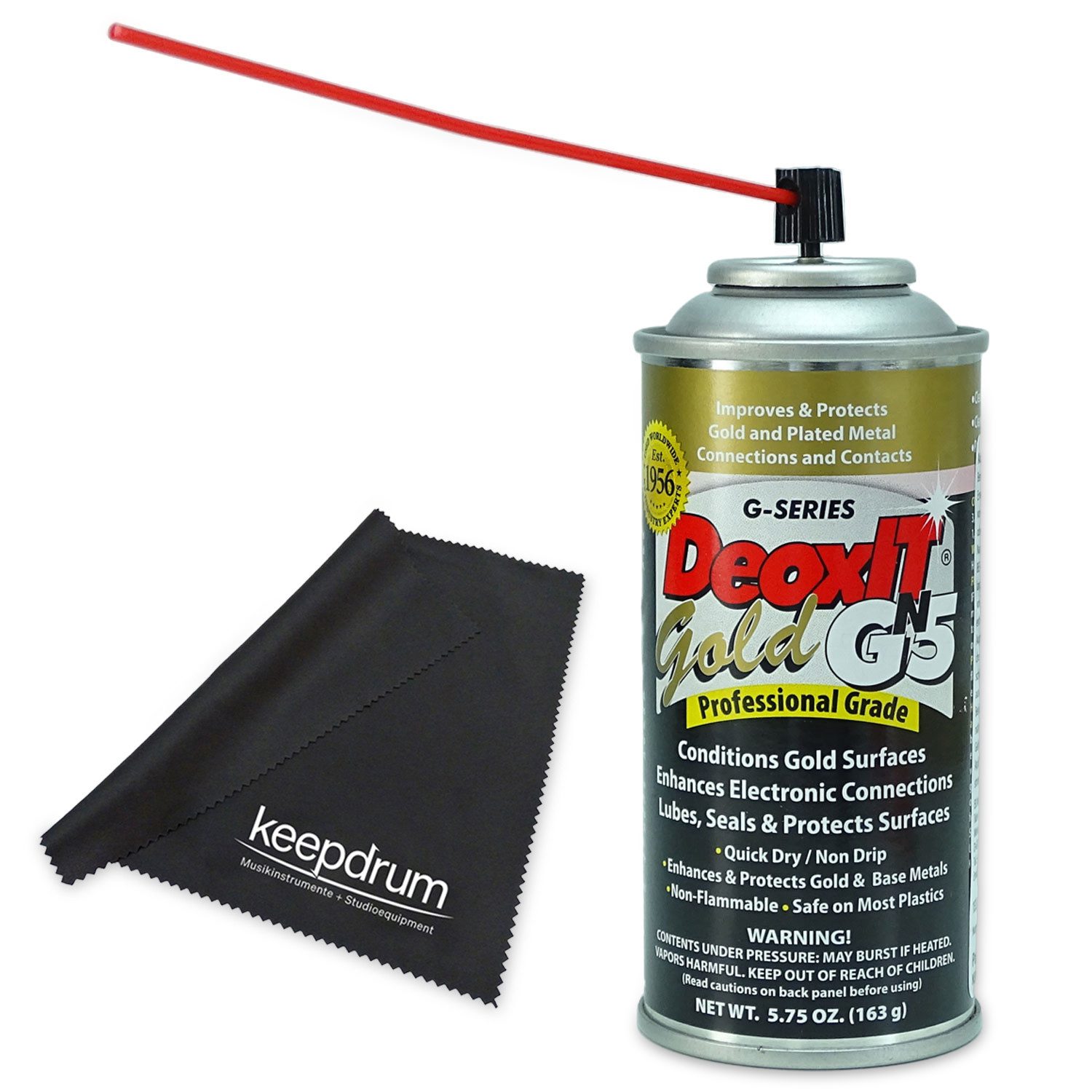 Caig Feinmechaniköl Caig DeoxIT Kontaktspray GN5S-6N Gold mit Tuch, (Kontaktspray), Vorteils-Set mit Mikrofasertuch
