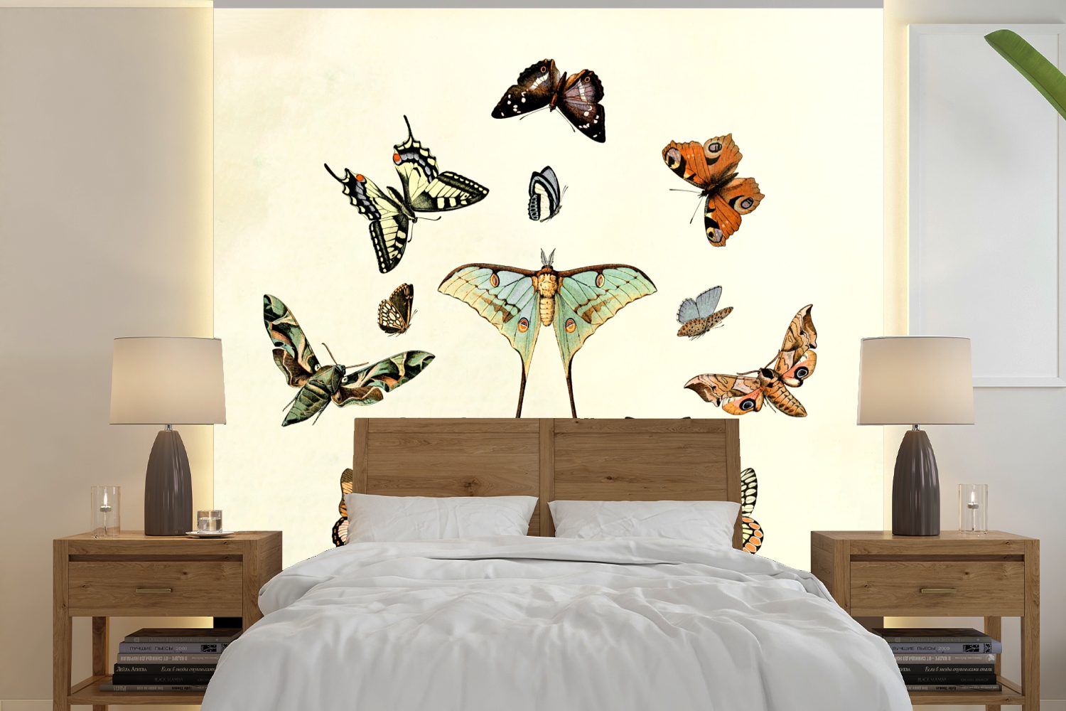 MuchoWow Fototapete Schmetterling - Tiere - Vintage, Matt, bedruckt, (5 St), Vinyl Tapete für Wohnzimmer oder Schlafzimmer, Wandtapete