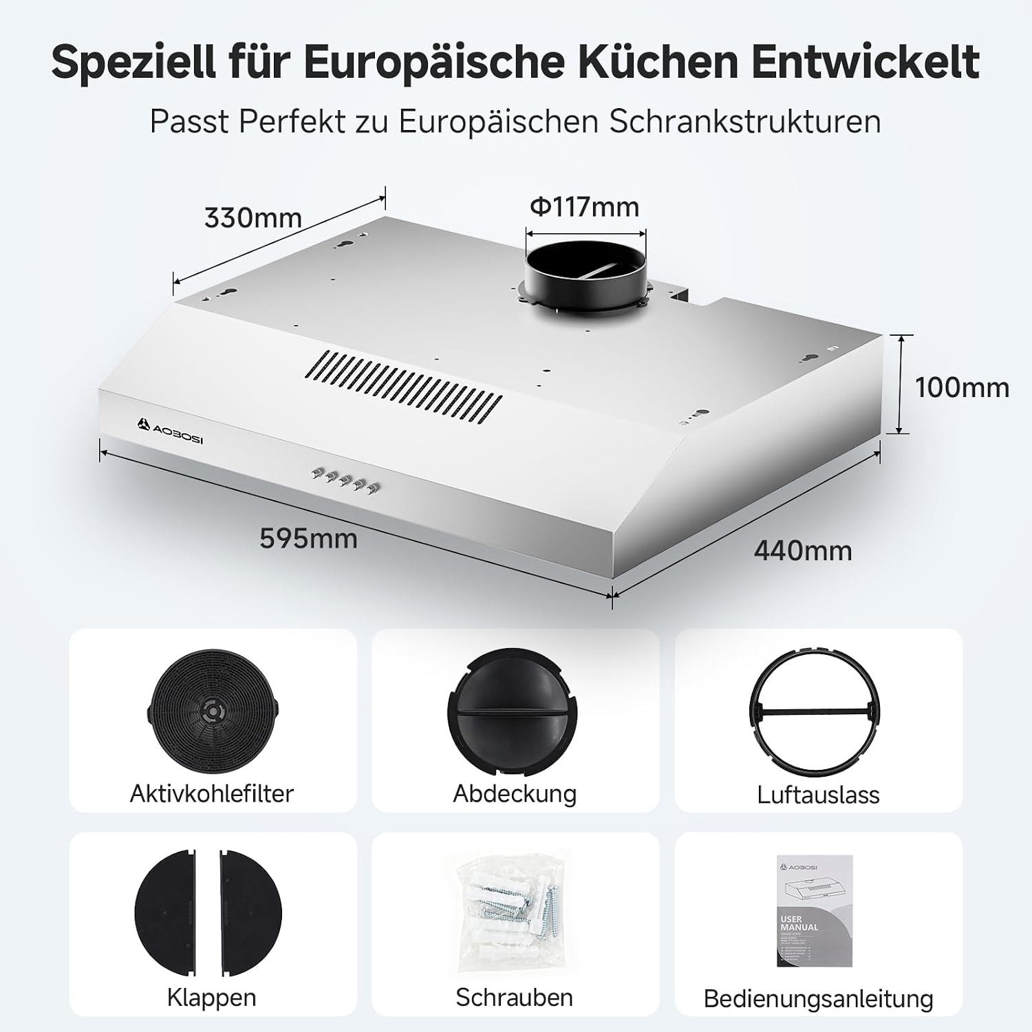 AMZCHEF Unterbauhaube TZ-CE-TF51OT60A21-AC-I2-BU Dunstabzugshaube 60cm, A++, 3 Stufen, Edelstahl – Bild 2 von 5