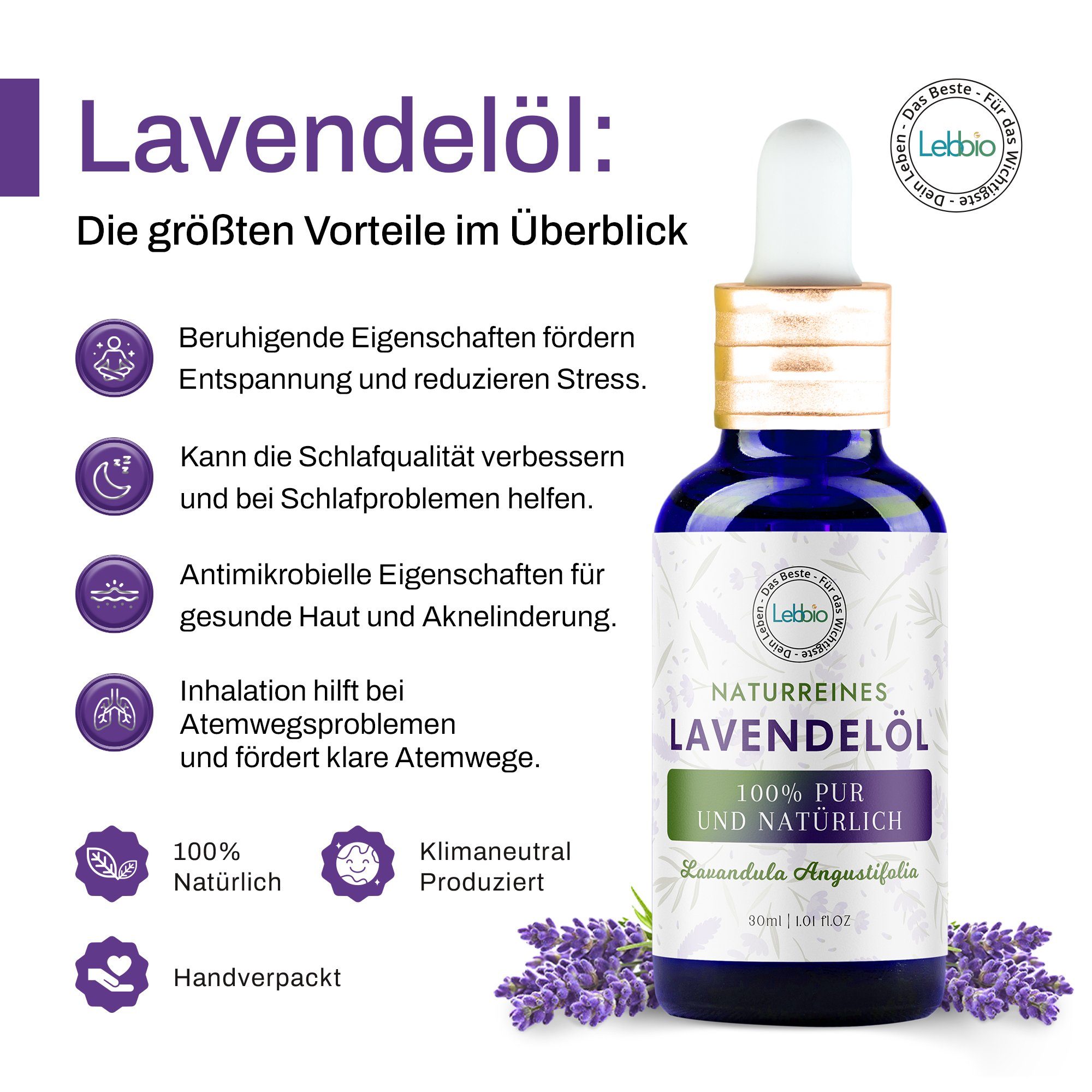 Lebbio Körperöl Lebbio Lavendelöl Pur ml natürlich, und 100% – Inhalt 30