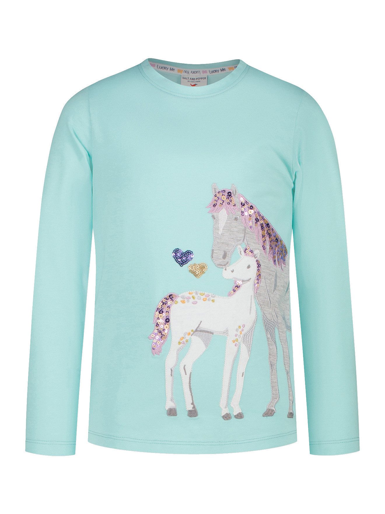 SALT AND PEPPER Langarmshirt Langarmshirt mit Pferde-Applikation Mädchen