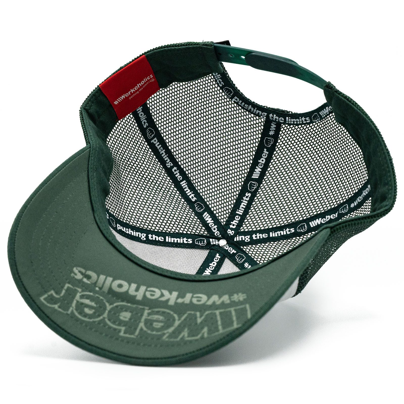 Weber GmbH Trucker Cap Weber #Werkeholics Mesh Baseball Cap grün/weiß (1-St) basecap, mit bedrucktem Unterschirm