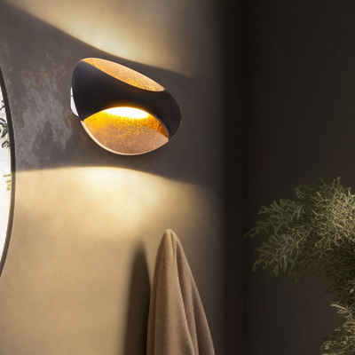 etc-shop LED Wandleuchte, LED-Leuchtmittel fest verbaut, Warmweiß, LED Wand Lampe Wohn Ess Zimmer Leuchte schwarz Blatt-Gold Strahler
