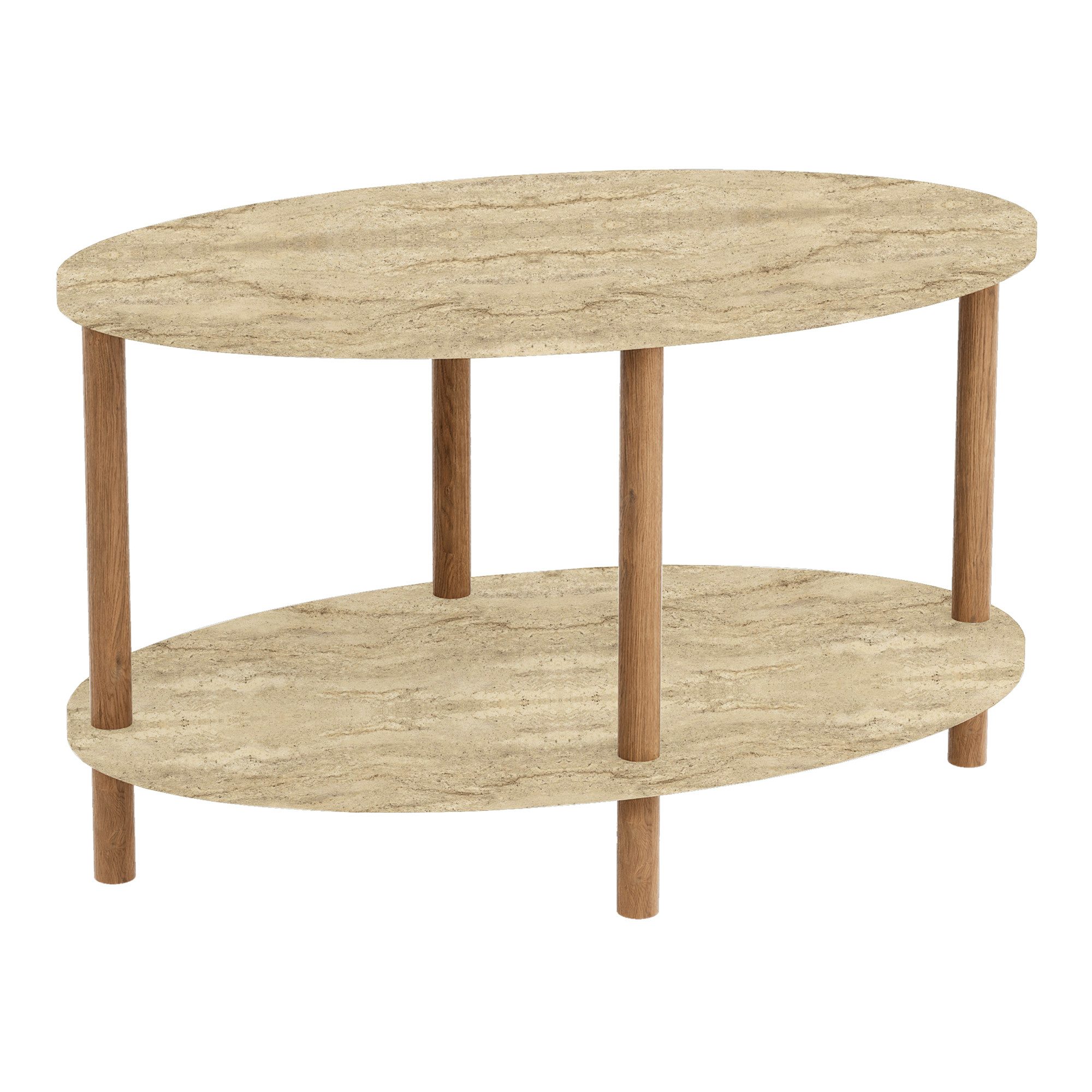 en.casa Couchtisch, »Højreby« oval Beine aus Buchenholz 70x44x43 cm Travertin