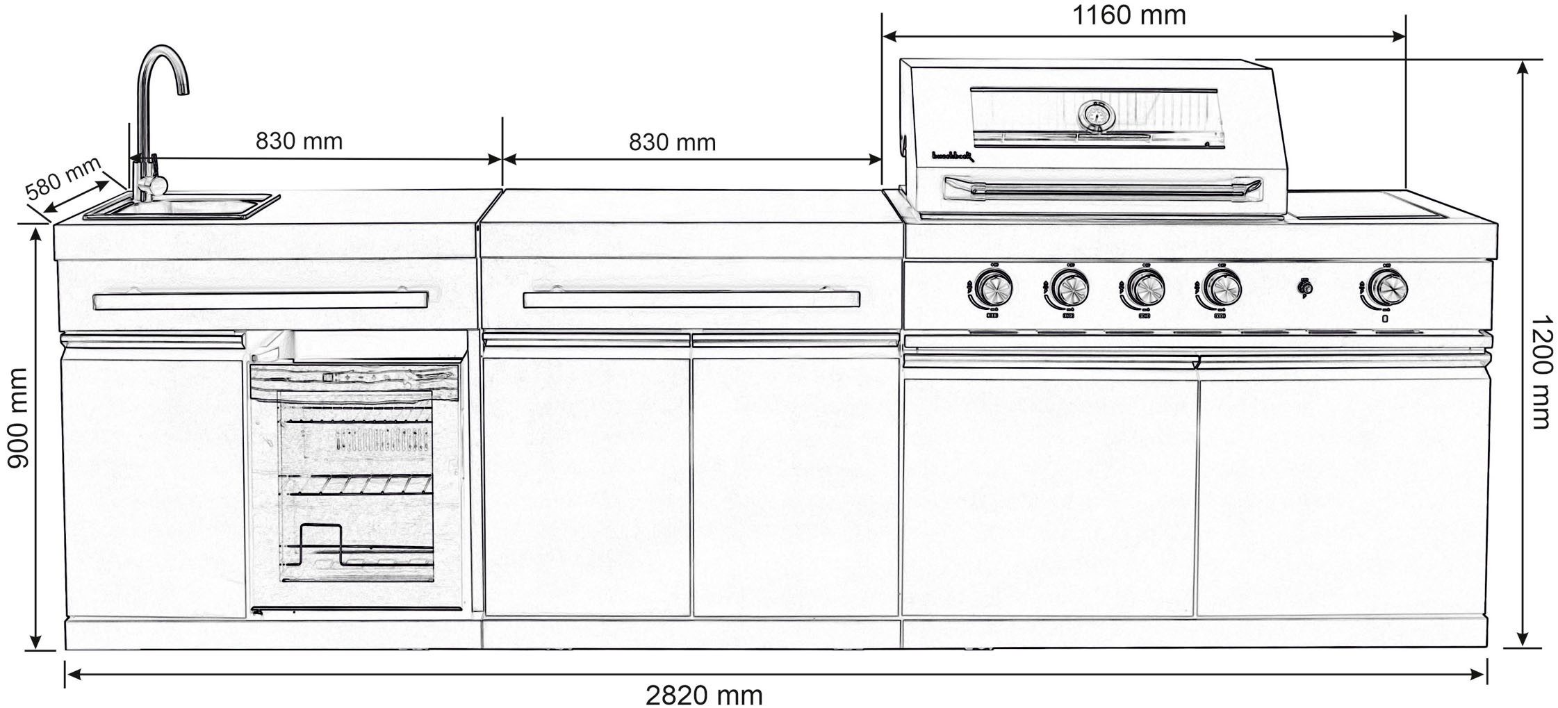 Buschbeck Outdoor-Küche »King Range« mit Sizzle Zone und Kühlschrank, BxTxH: 282x58x112 cm