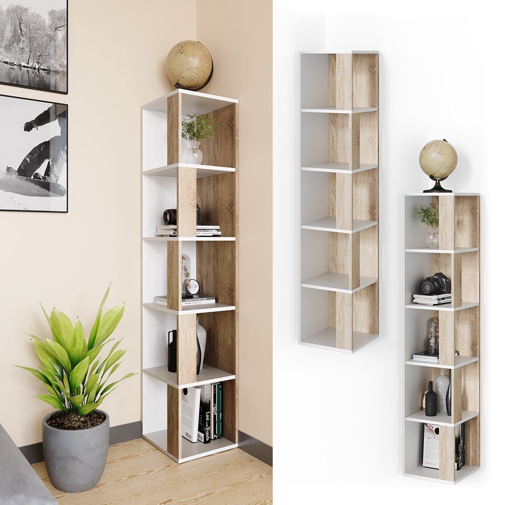 Vicco Eckregal Lio, Weiß/Sonoma, 33.3 x 162.2 cm günstig online kaufen