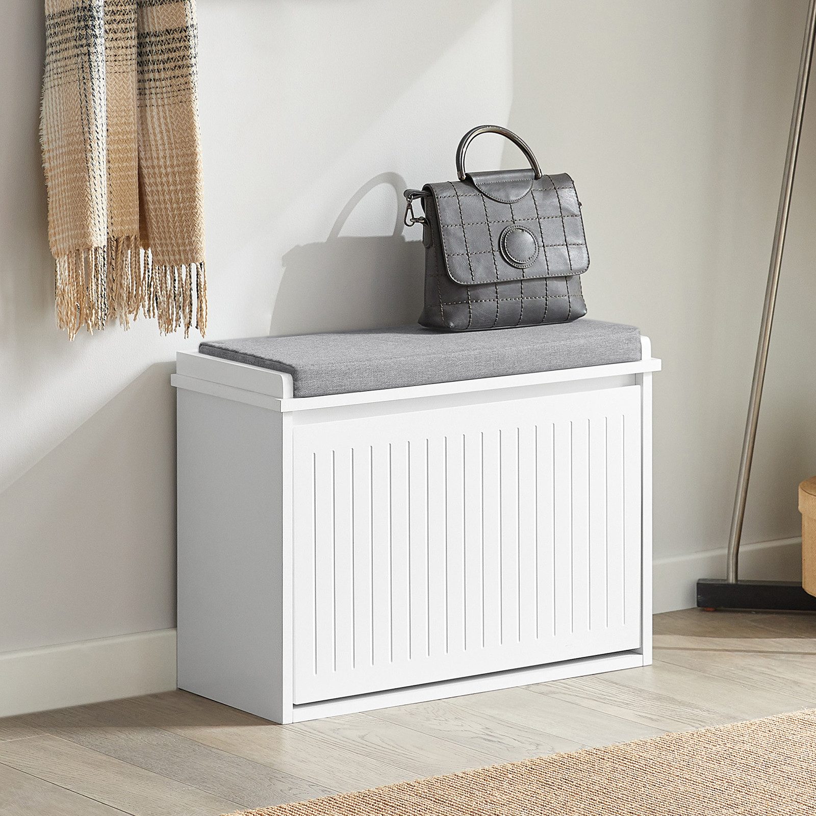 SoBuy Schuhbank FSR98, Schuhschrank schmal, Schuhkipper Schuhbank mit Sitzkissen, Sitzbank mit Stauraum, Garderobenbank für Flur & kleine …