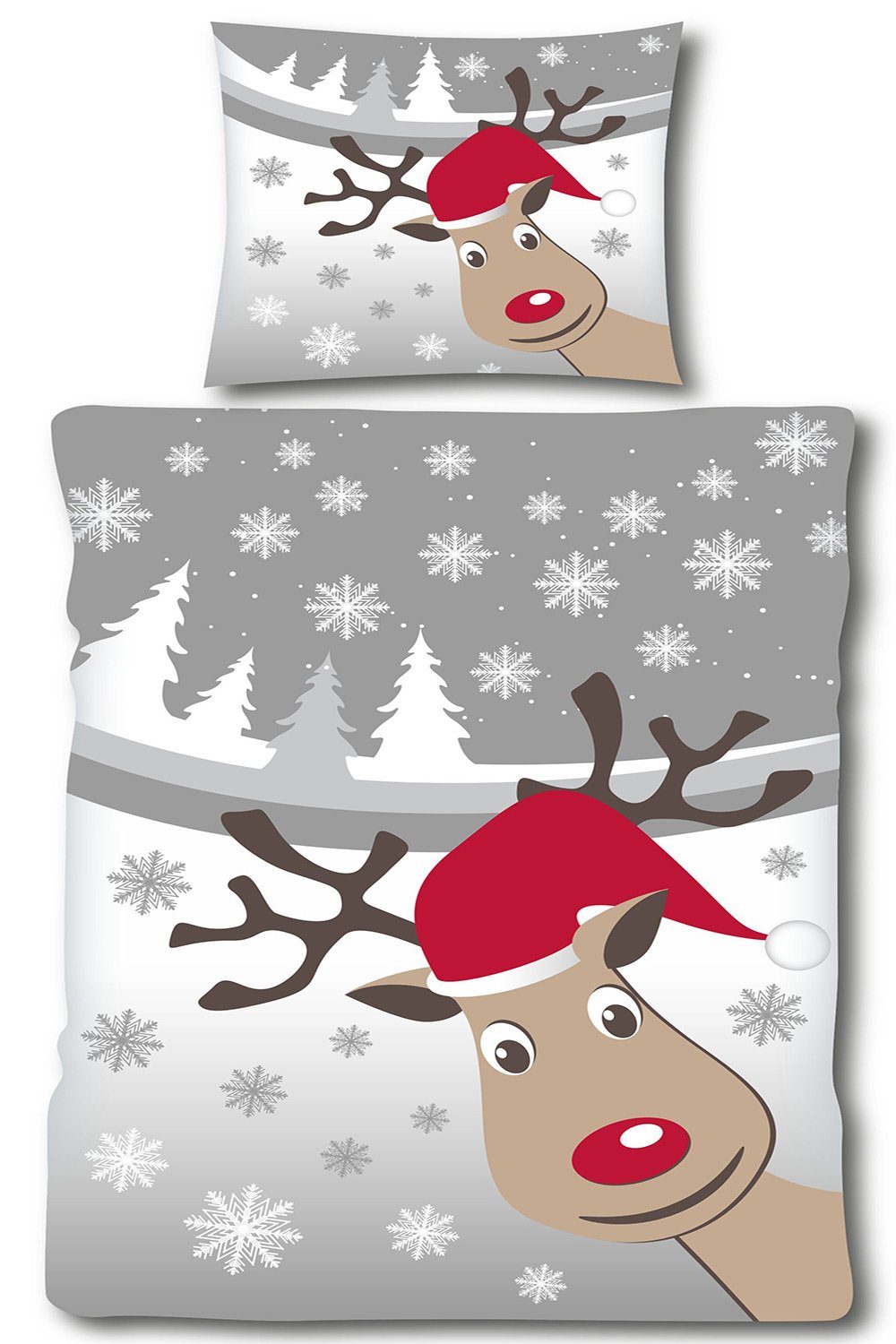 KH-Haushaltshandel Bettwäsche Fleece Winter Bettwäsche, 135 x 200 + 80x80cm, Motiv: Elch, Fleece, flauschig weiche, warme Winterbettwäsche
