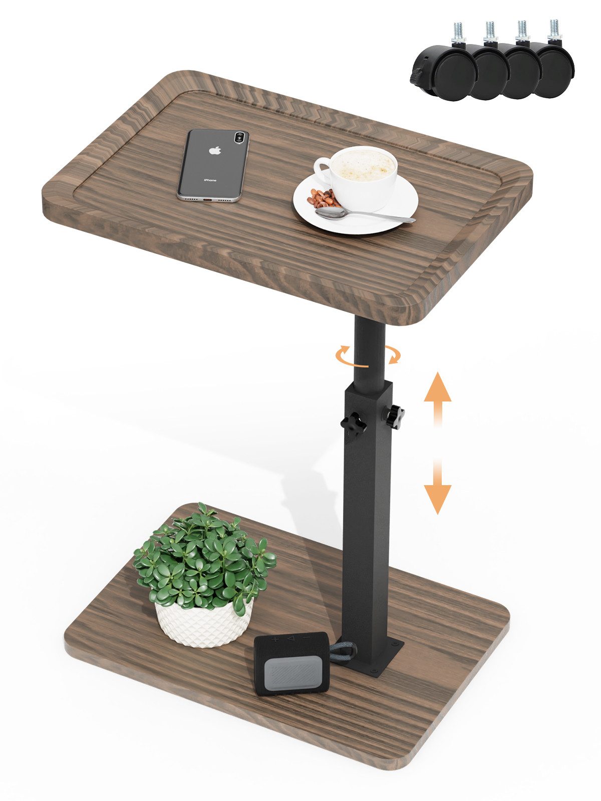 ROYGBIV Beistelltisch Höhenverstellbar mit Rollen, Beistelltisch C Form mit Metallgestell, Side Table für Wohnzimmer