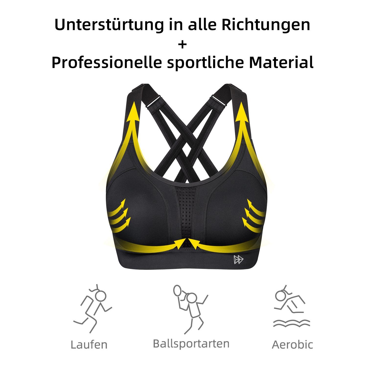 Rücken, Schwarz Sport-BH E100323A01 Yvette Träger, halt, Verstellbar gekreuzt Starker