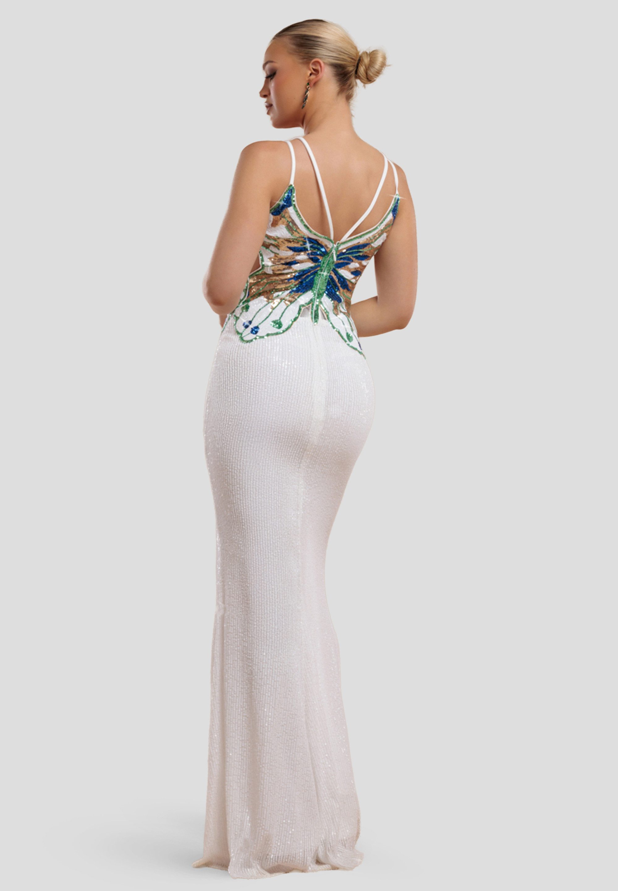 Goddiva Maxikleid Sequin Butterfly Front Split Maxi Dress langes Kleid