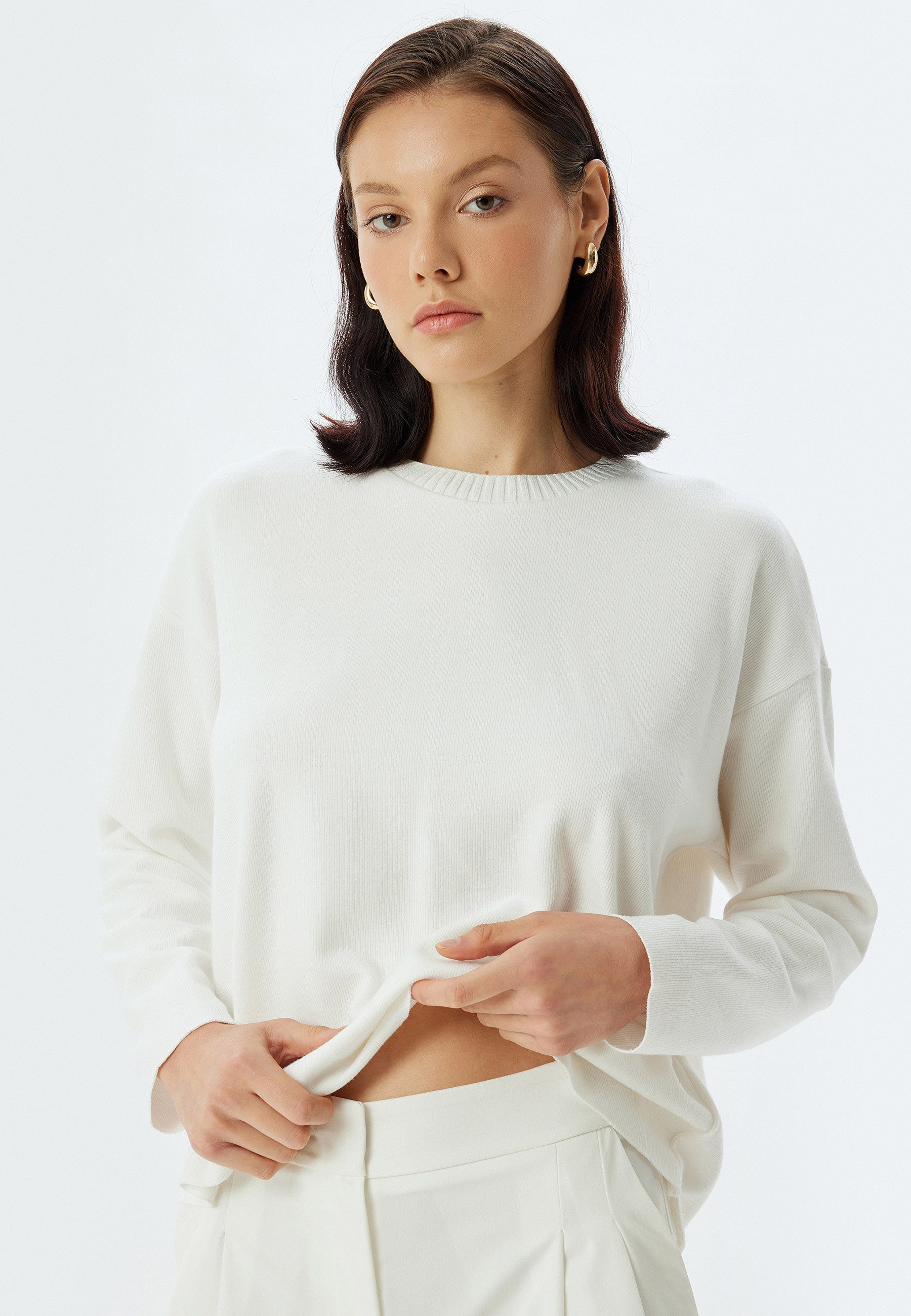 Koton Sweatshirt Standkragen Einsatz Von Zwei Verschiedenen Stoffen