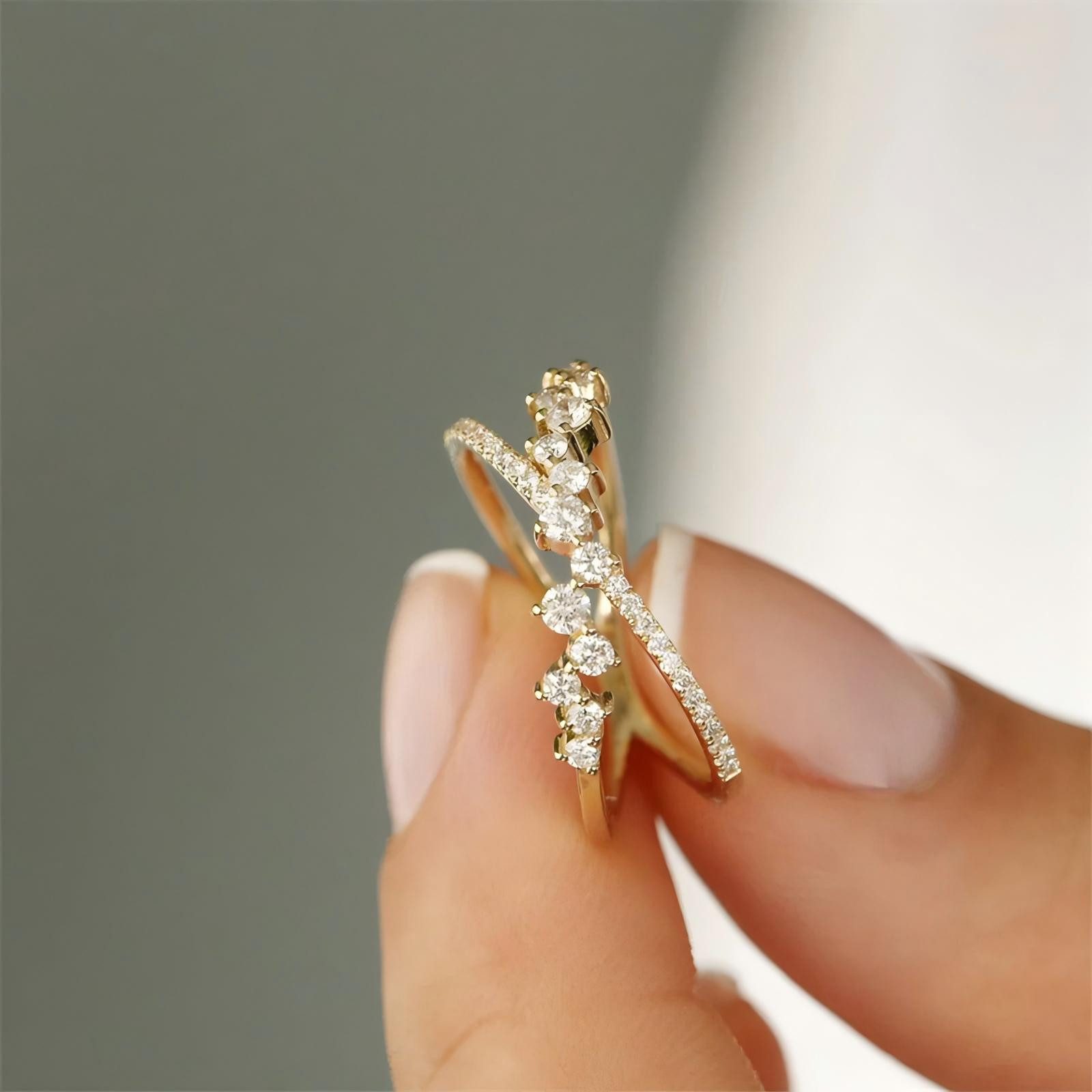 Jumpeak Diamantring Diamantringe für Damen, Ringe aus 585er Gold für Damen, Eheringe, Ring für den Ringfinger, Ring aus echtem Gold, Geschenk für Damen – Bild 2 von 5