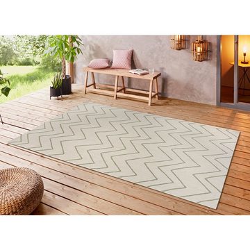 Teppich Teppich Kenia rechteckig In- / Outdoor Zickzack Design creme grün, Teppich Boss, rechteckig, Höhe: 3 mm