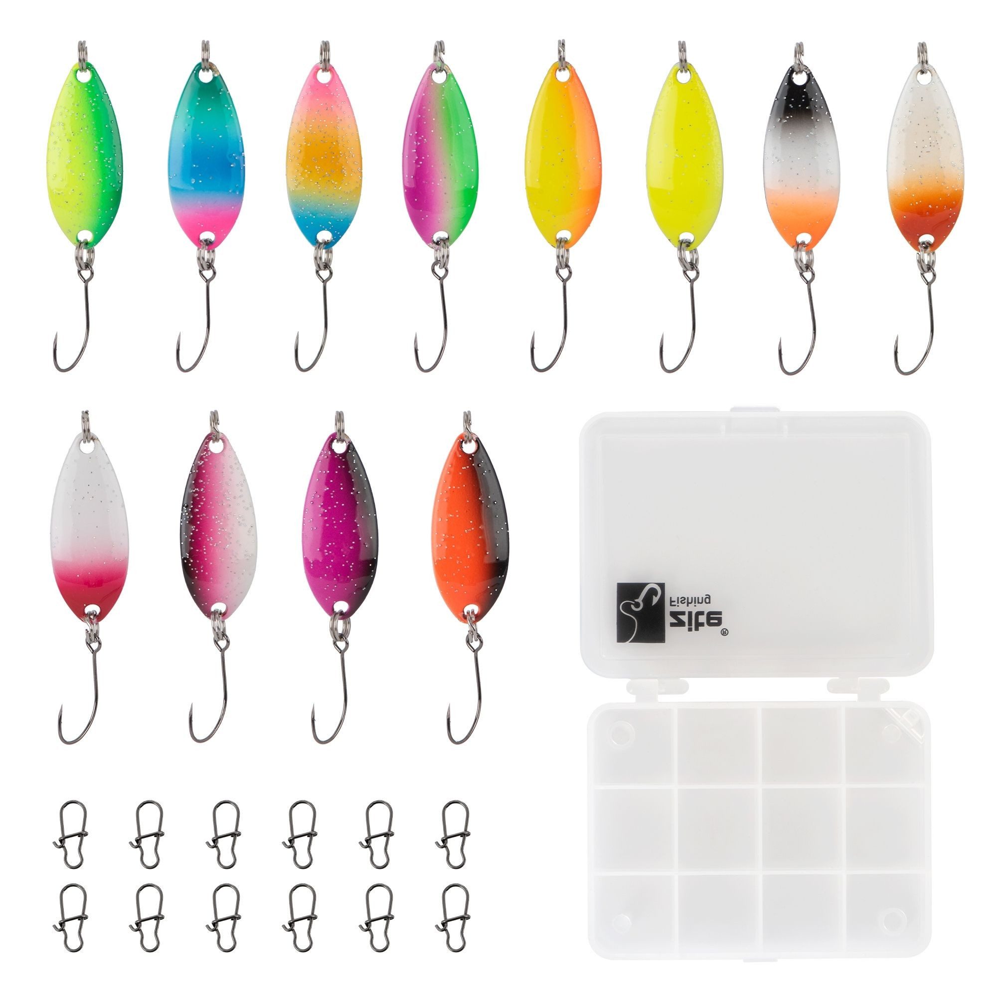 Zite Kunstköder Set 12 Trout Spoon Forellenblinker 2,5g mit farbiger Rückseite