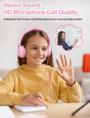 New bee Vielseitige Nutzung Kinder-Kopfhörer (Ganztägiger Komfort dank Protein-Ohrpolstern und verstellbarem Kopfbügel. Umschaltbare Lautstärkebegrenzung für optimalen Gehörschutz., Ideales, mit eingebautem Stereo-Mikrofon und 2-Wege-Gesprächsfunktion)